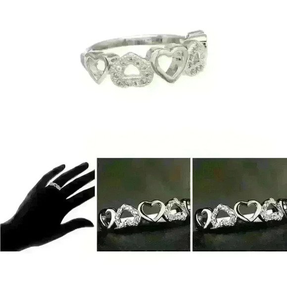 Women's Multi Heart Pave Set Ring Size 6 New - Picture 5 of 7